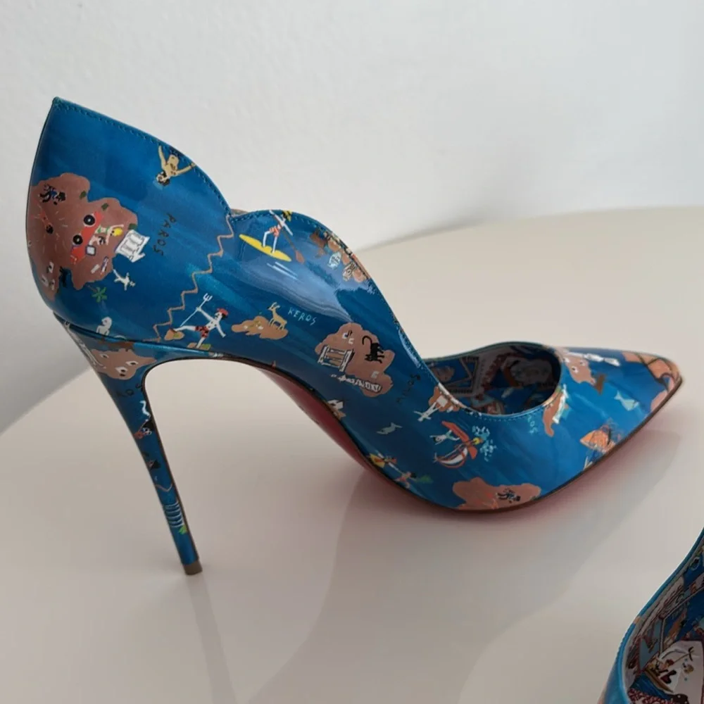 Christian Louboutin *NEW* Blue Patterned Women's Heels- Size 39.5 - Picture 7 of 13